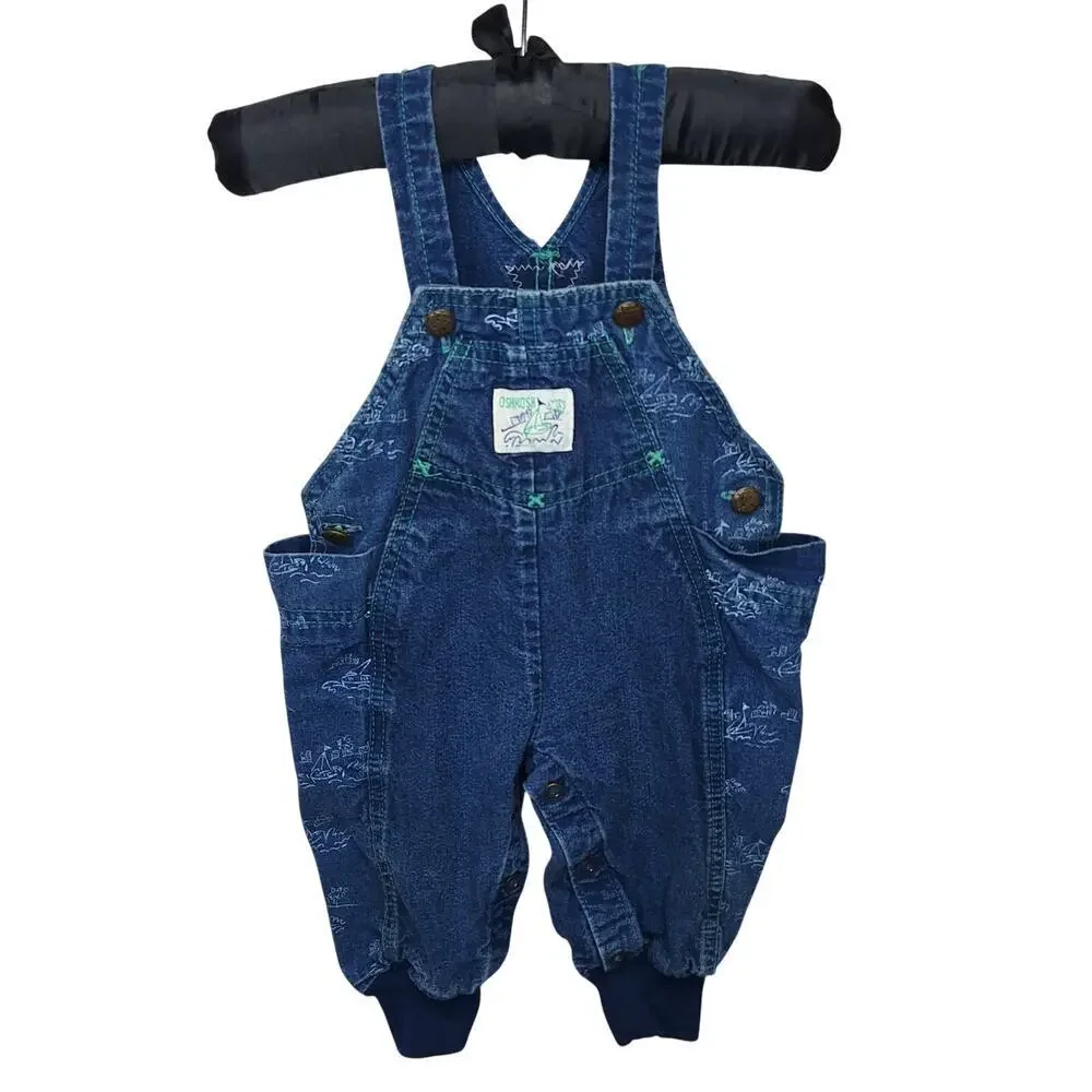 Vintage OshKosh B'Gosh Vestbak Baby Denim Sailboat Bubble Bib Overall 6-9 mo USA